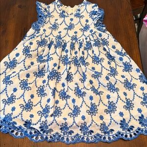Pink Chicken Blue Embroidered Kids Dress